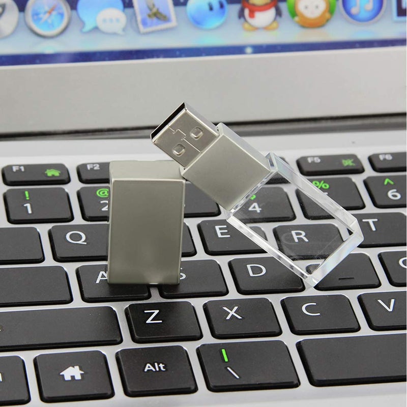 SXBan 64GB USB 2.0 Flash Drive Crystal Blue LED Light Transparent Glass Clear Pen Thumb Drive Cute Mini Memory Stick Pendrive Boy Girls Kids Adults Unique Cool Fun Novelty Sweet Wedding Photography Gift - Image 3